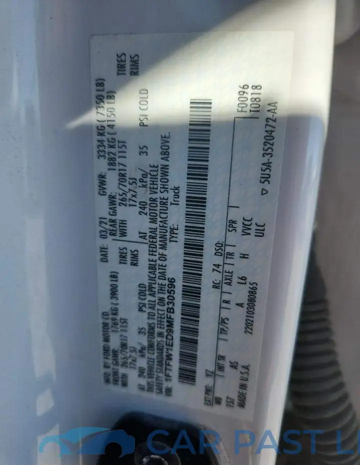 1FTFW1ED9MFB30596# 12