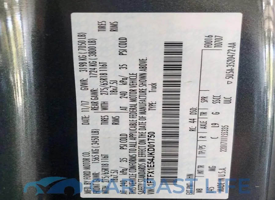 1FTFX1E54JKD01750# 12