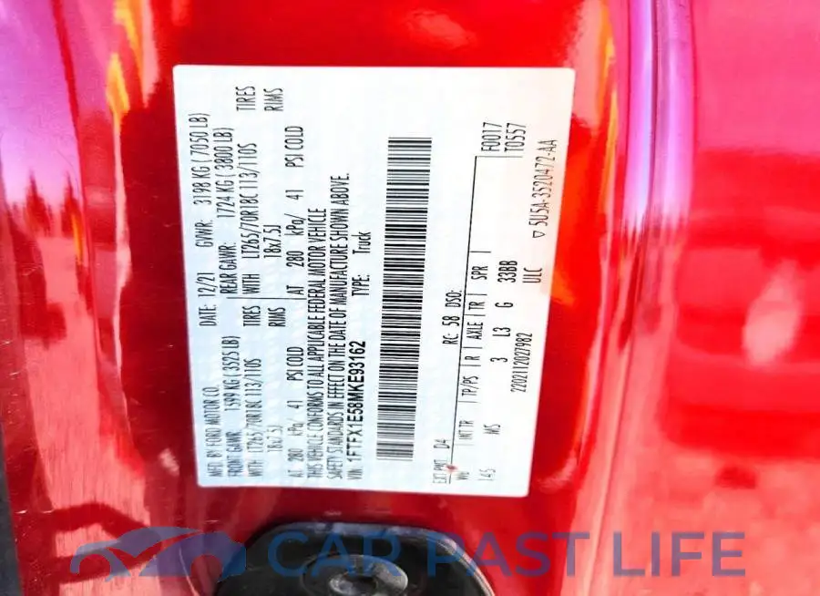 1FTFX1E58MKE93162# 12