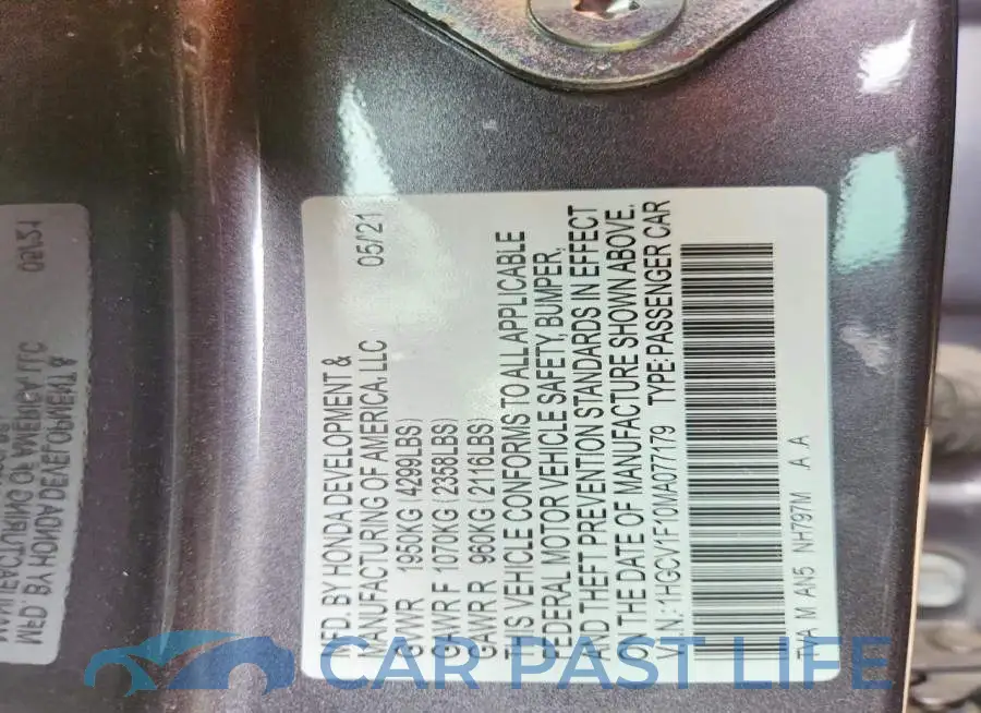 1HGCV1F10MA077179# 12