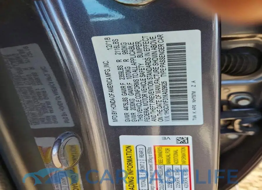 1HGCV1F31KA029625# 13