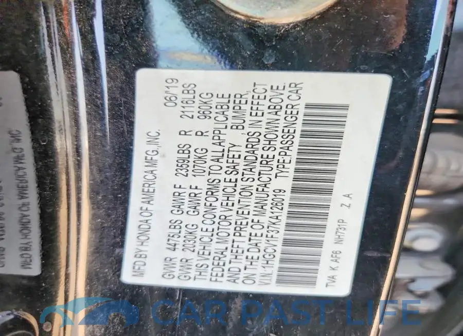 1HGCV1F37KA126019# 13