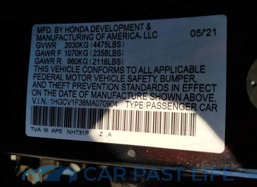 1HGCV1F38MA070904# 12
