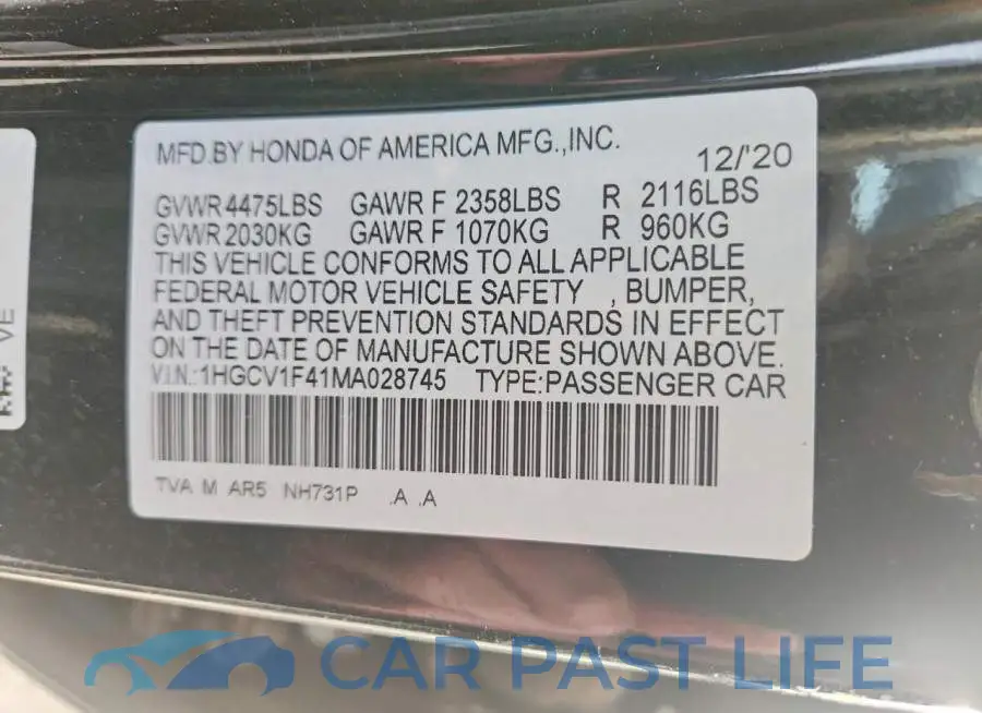 1HGCV1F41MA028745# 12