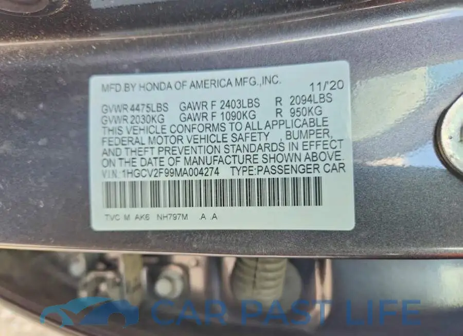 1HGCV2F99MA004274# 13