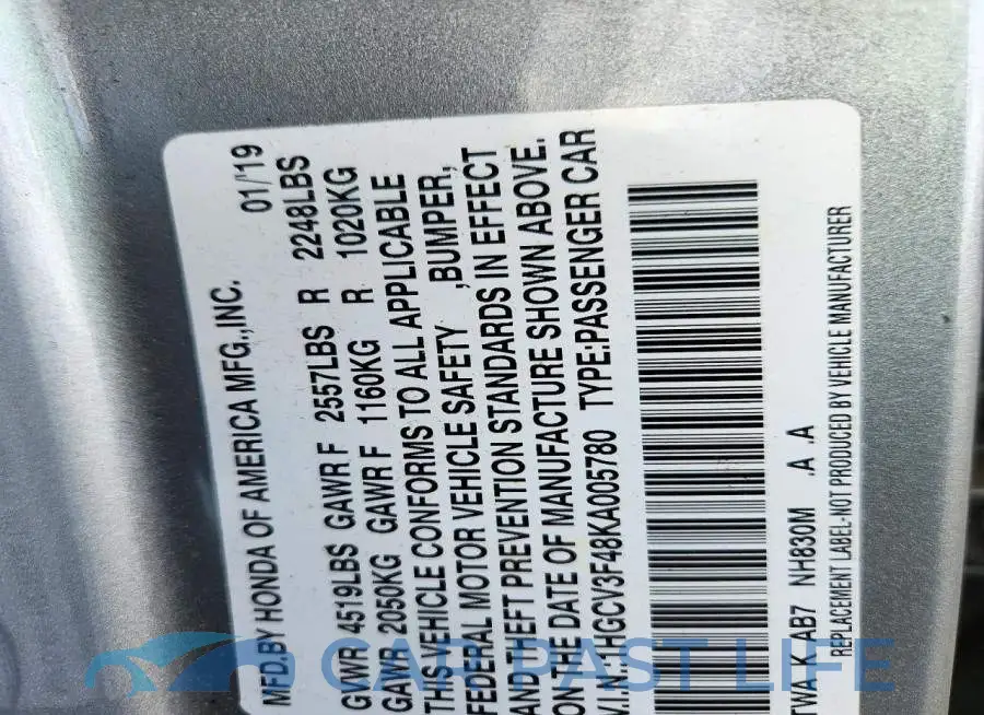 1HGCV3F48KA005780# 12