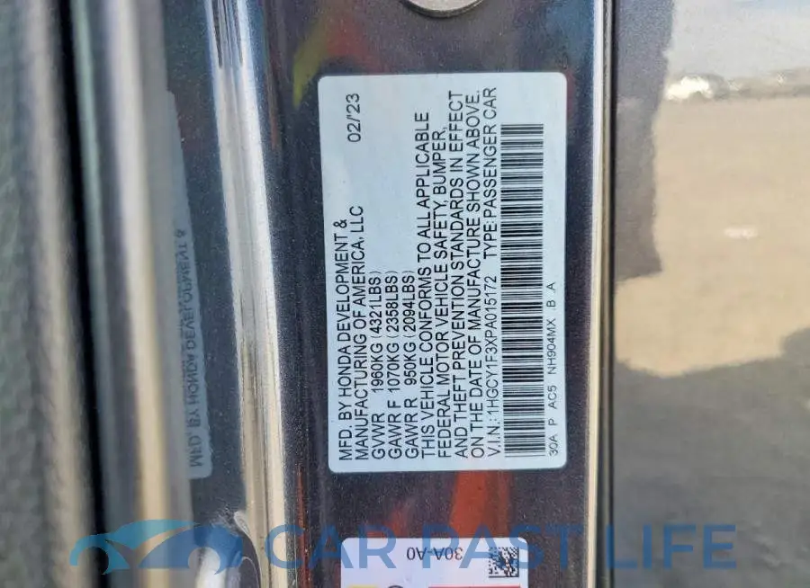 1HGCY1F3XPA015172# 13
