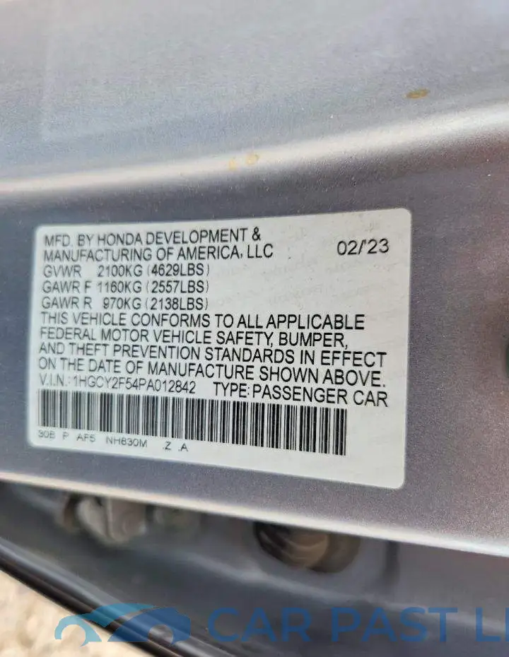 1HGCY2F54PA012842# 12