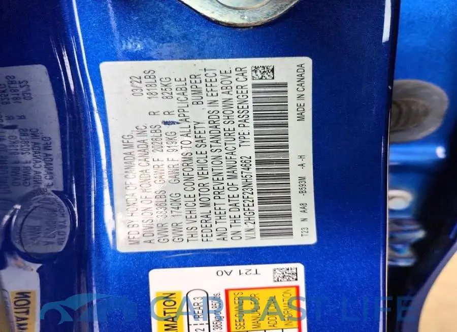 2HGFE2F23NH574662# 12