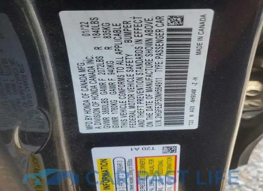 2HGFE2F50NH564911# 12