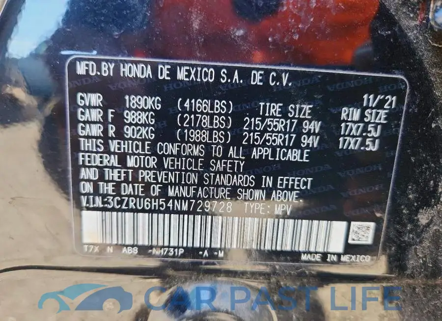 3CZRU6H54NM729728# 13