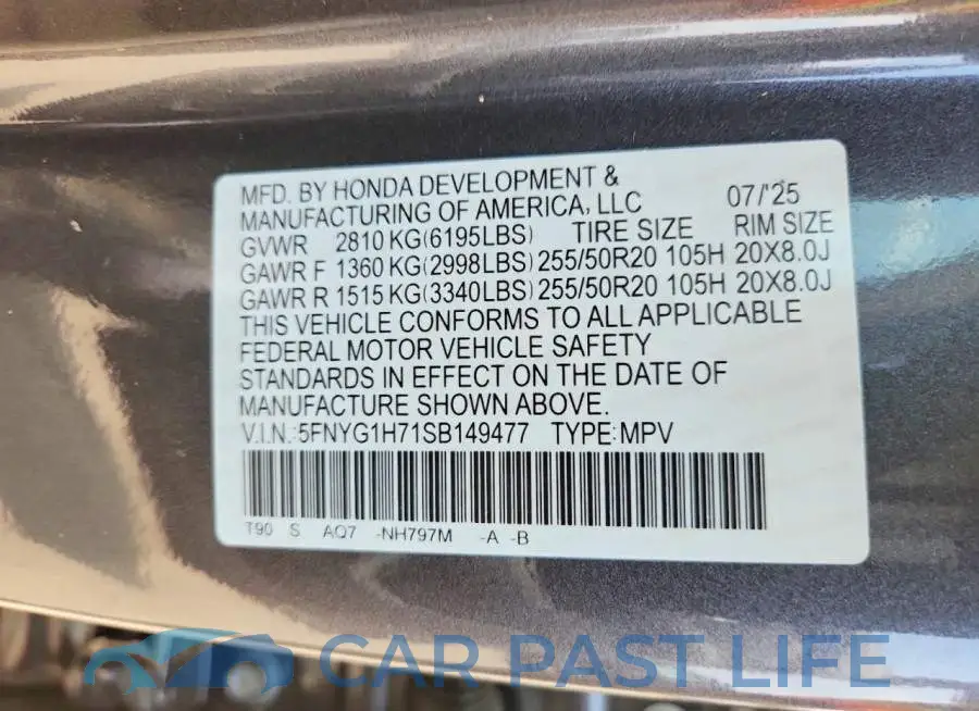 5FNYG1H71SB149477# 13