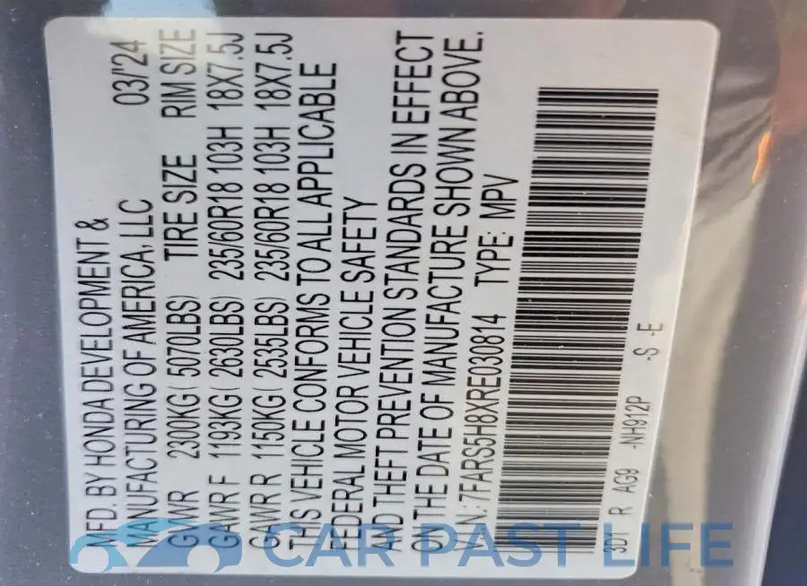 7FARS5H8XRE030814# 12