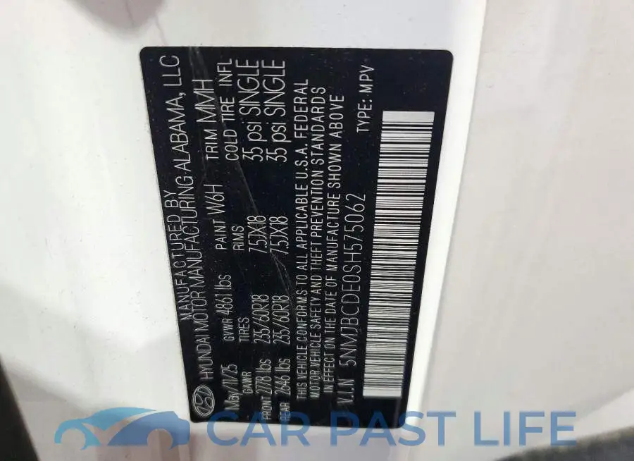 5NMJBCDE0SH575062# 14