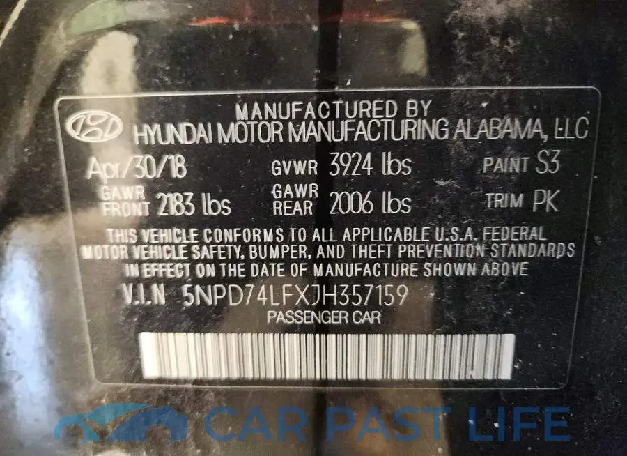 5NPD74LFXJH357159# 12