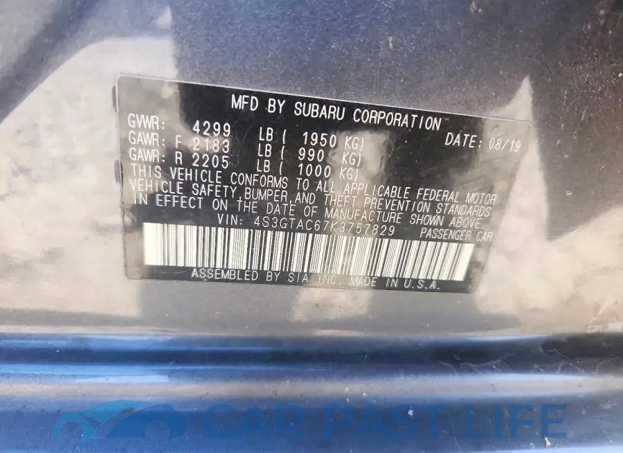 4S3GTAC67K3757829# 12