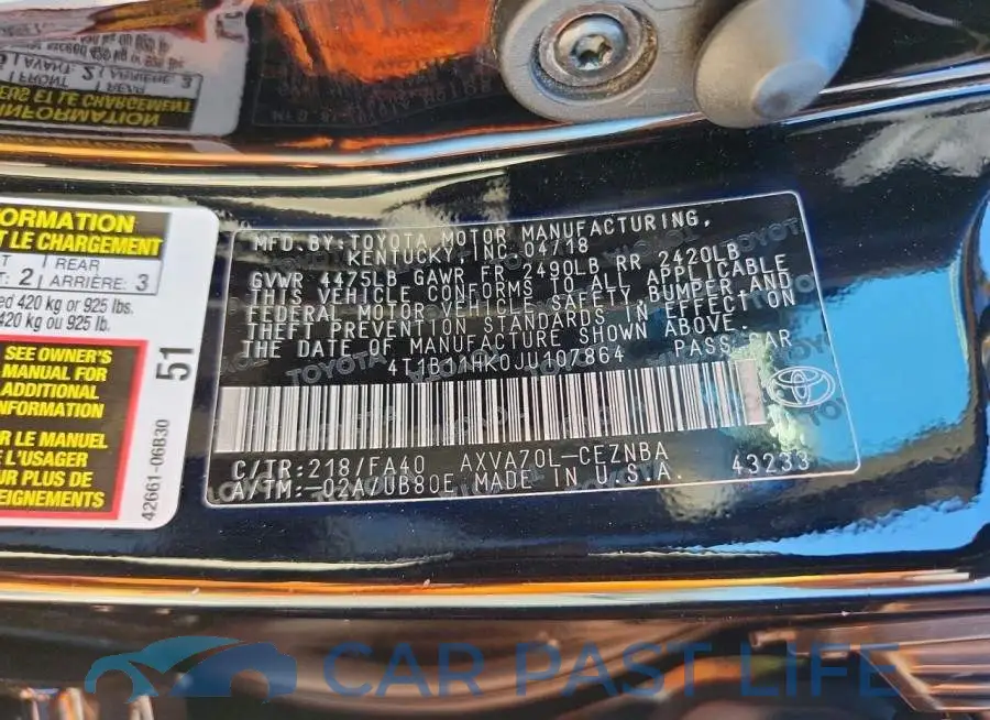 4T1B11HK0JU107864# 12