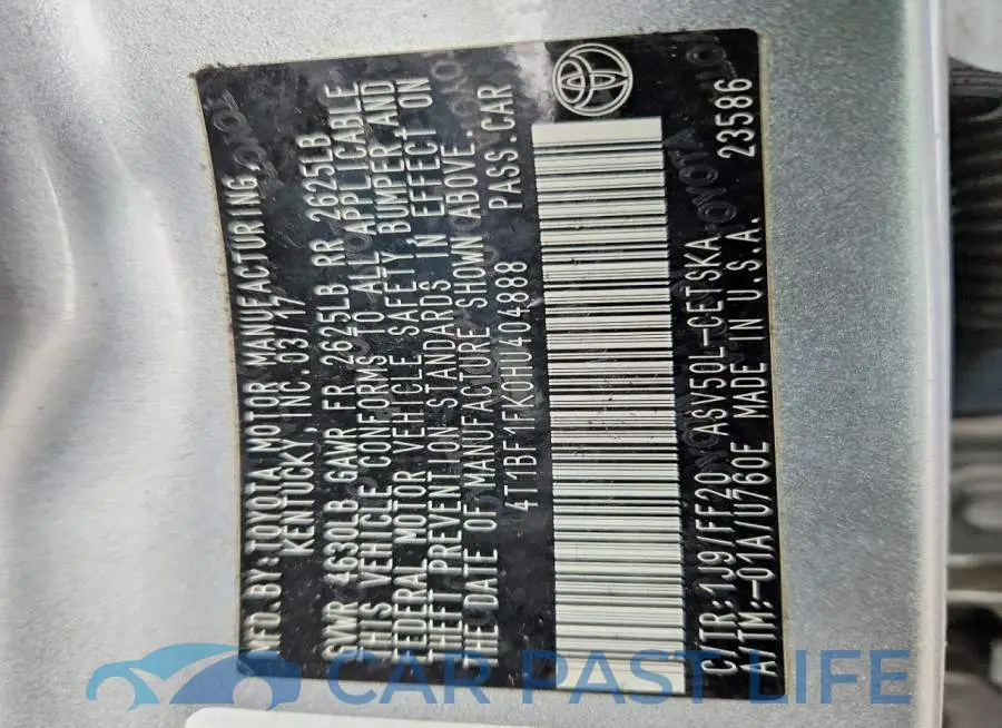 4T1BF1FK0HU404888# 12