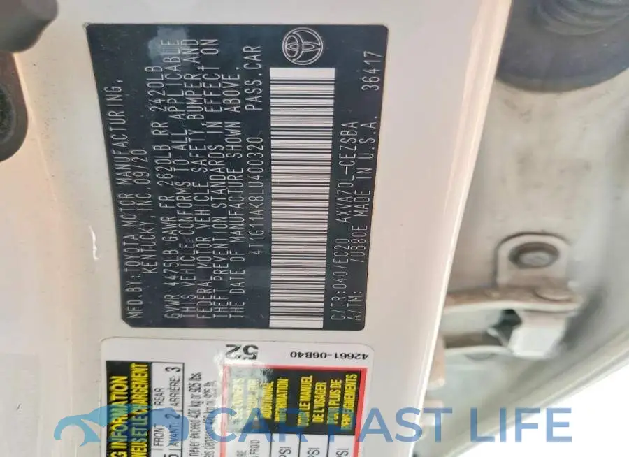 4T1G11AK8LU400320# 12