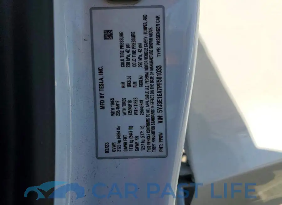 5YJ3E1EA7PF501033# 12