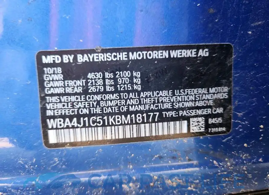 WBA4J1C51KBM18177# 12