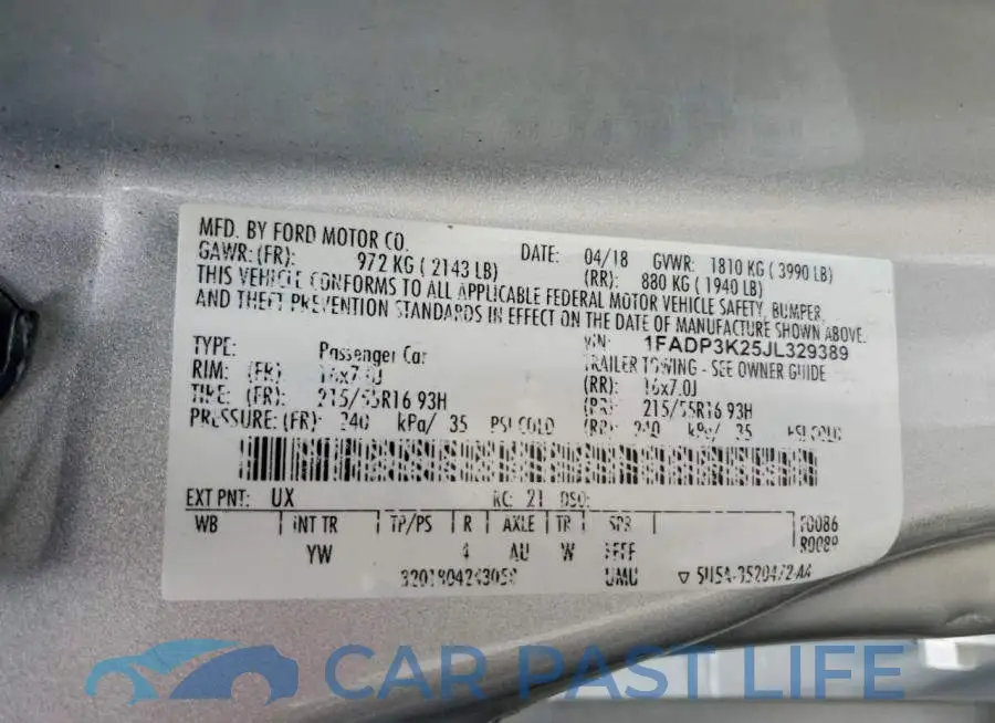 1FADP3K25JL329389# 12