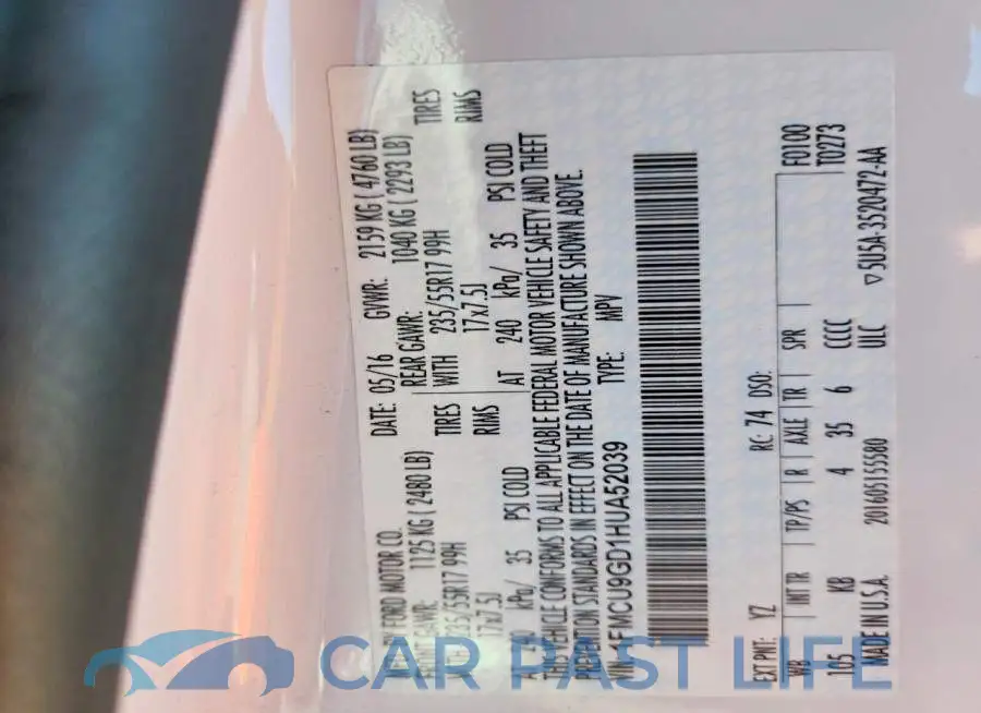 1FMCU9GD1HUA52039# 12