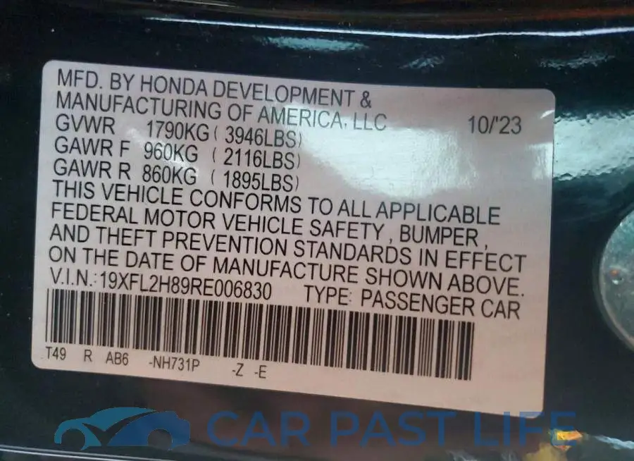 19XFL2H89RE006830# 13