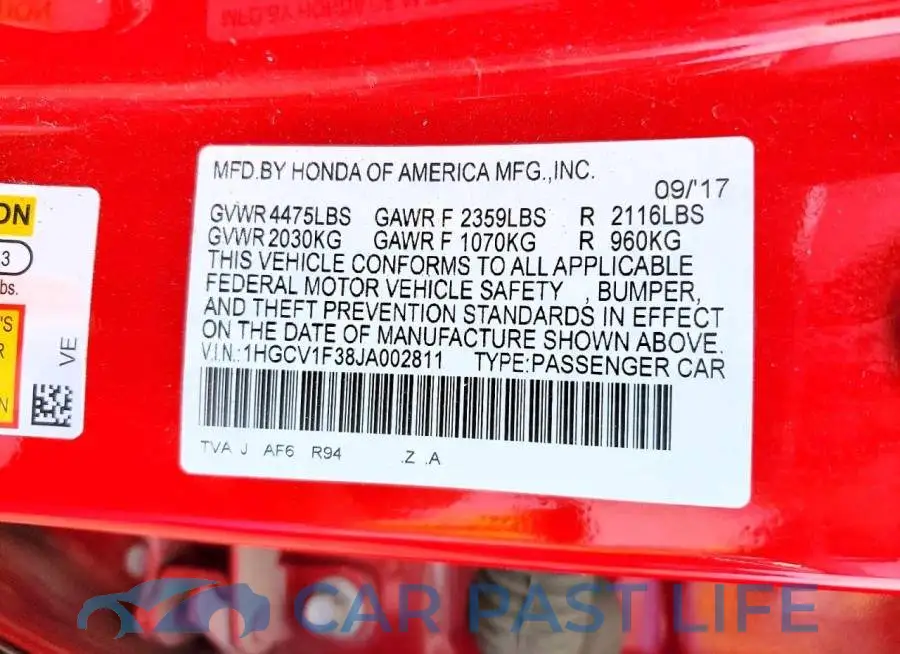 1HGCV1F38JA002811# 12