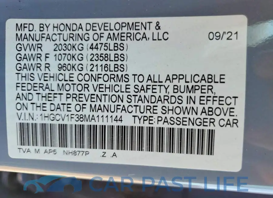 1HGCV1F38MA111144# 12