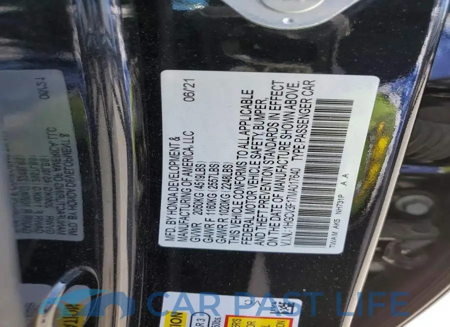1HGCV3F17MA017640# 12