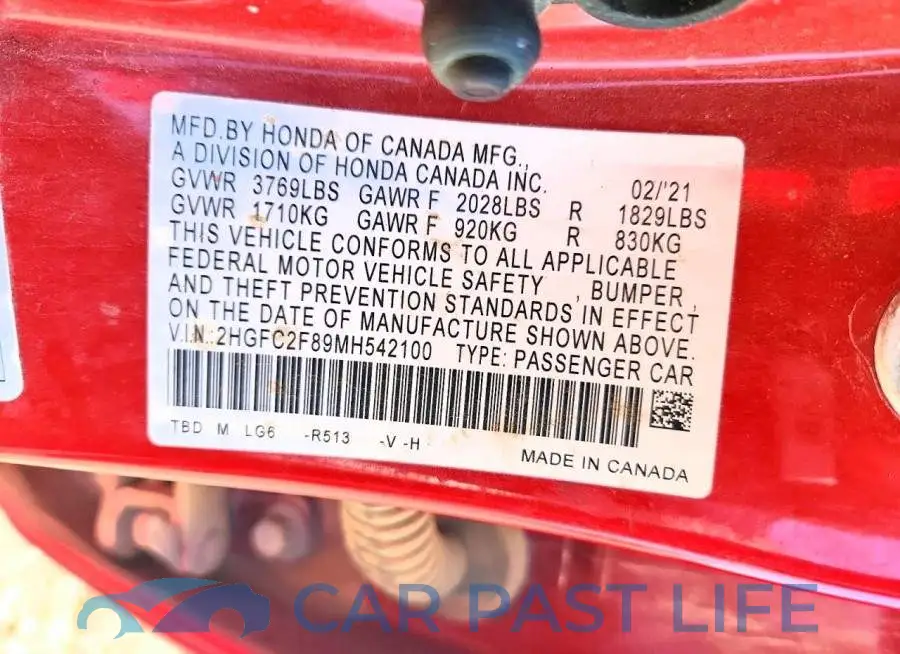 2HGFC2F89MH542100# 12
