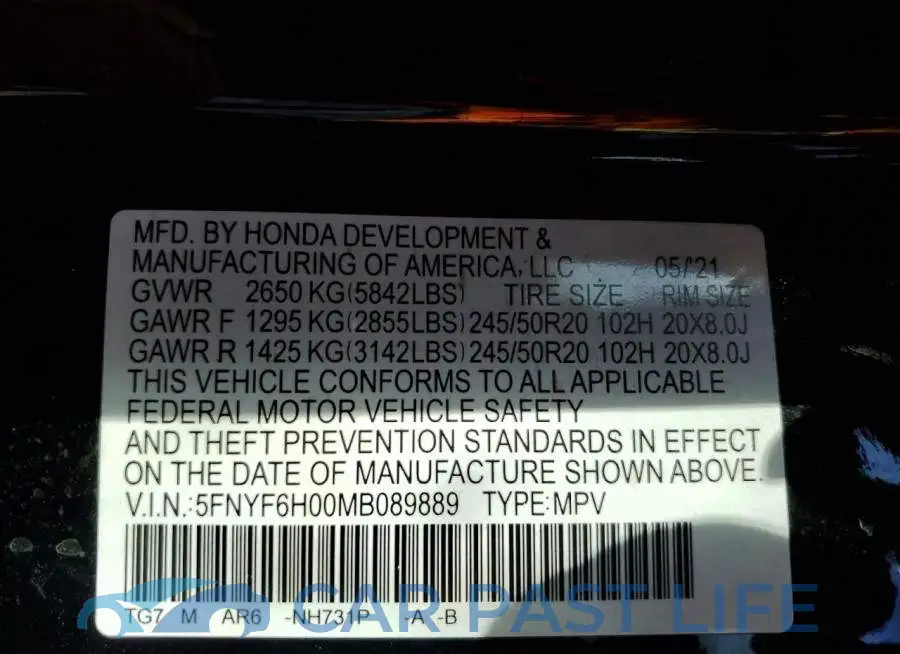 5FNYF6H00MB089889# 13