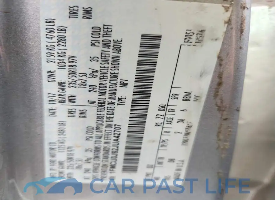 1FMCU0J92JUA42707# 13