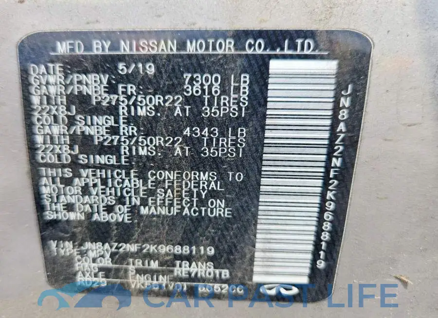 JN8AZ2NF2K9688119# 13