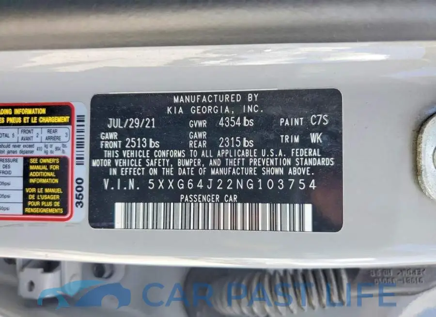 5XXG64J22NG103754# 12