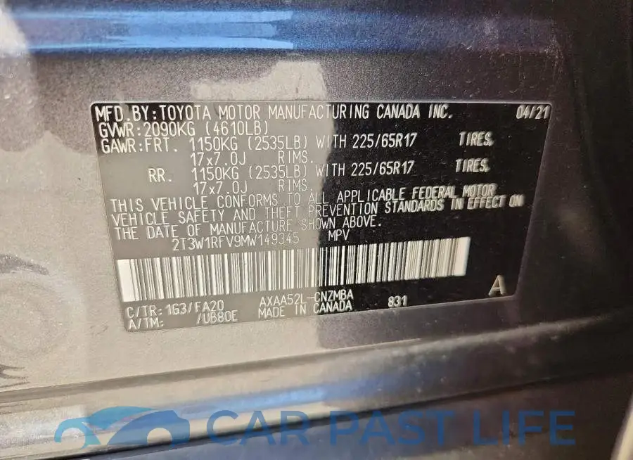 2T3W1RFV9MW149345# 13