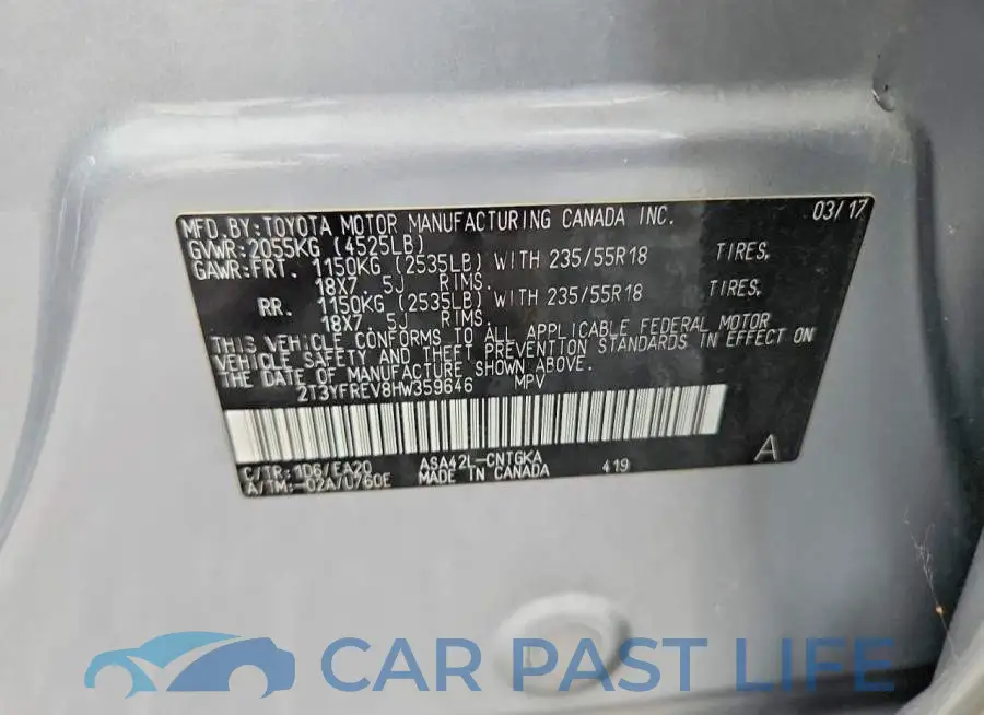 2T3YFREV8HW359646# 12