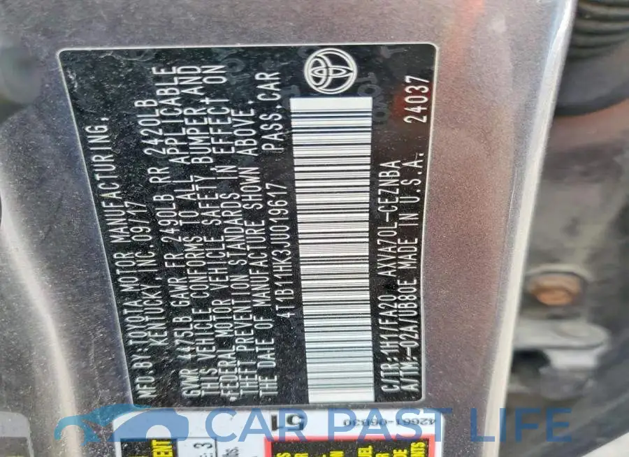 4T1B11HK3JU019617# 12