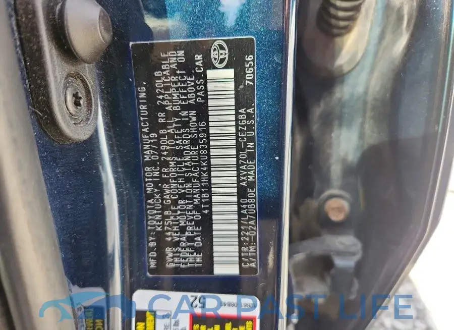 4T1B11HK4KU835916# 12