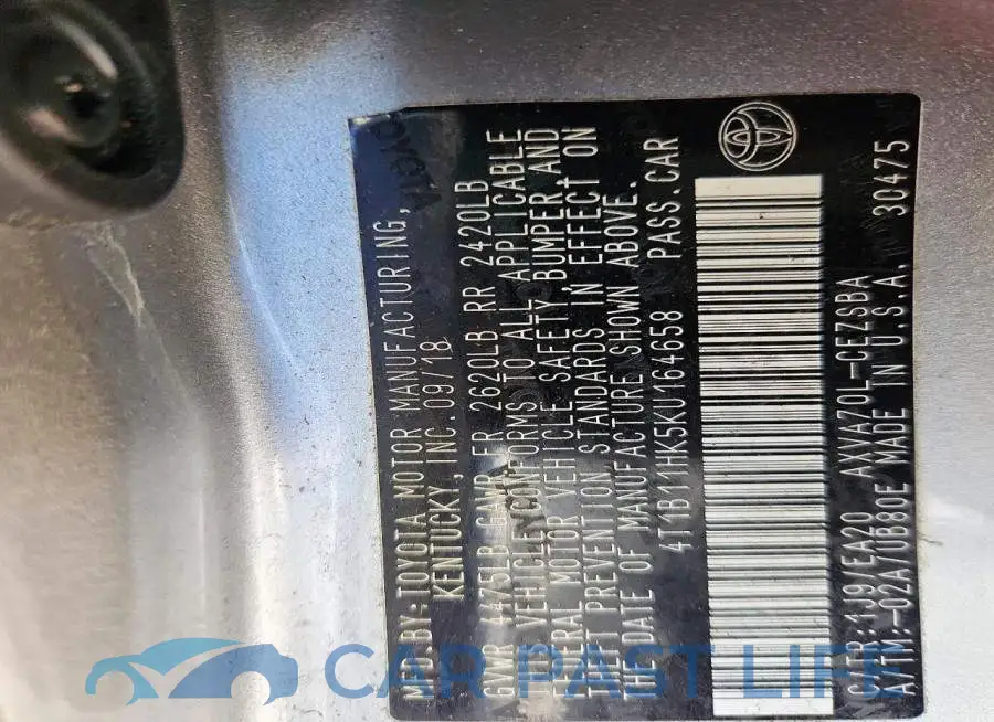 4T1B11HK5KU164658# 12