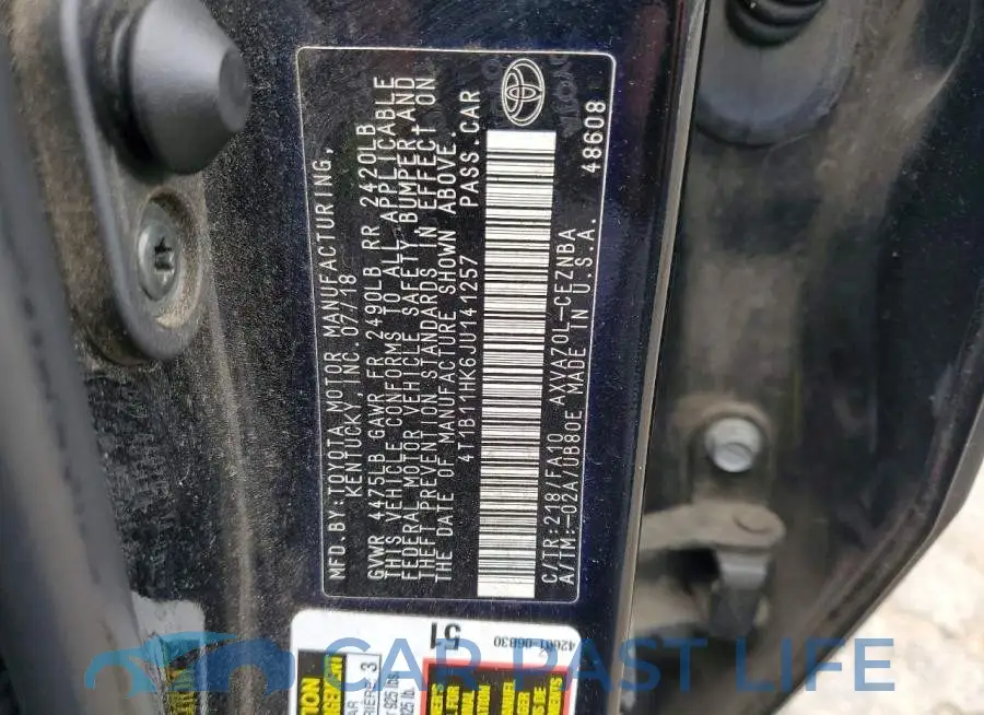4T1B11HK6JU141257# 12