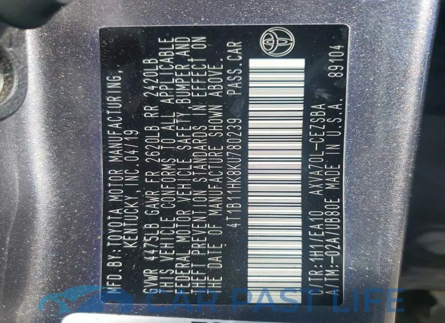 4T1B11HK8KU780239# 12