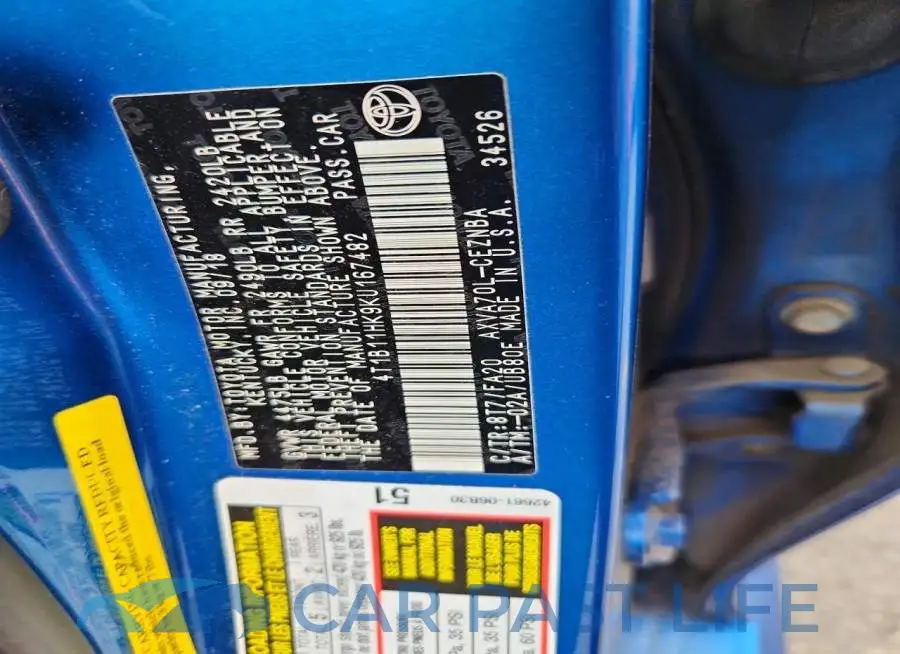 4T1B11HK9KU167482# 12
