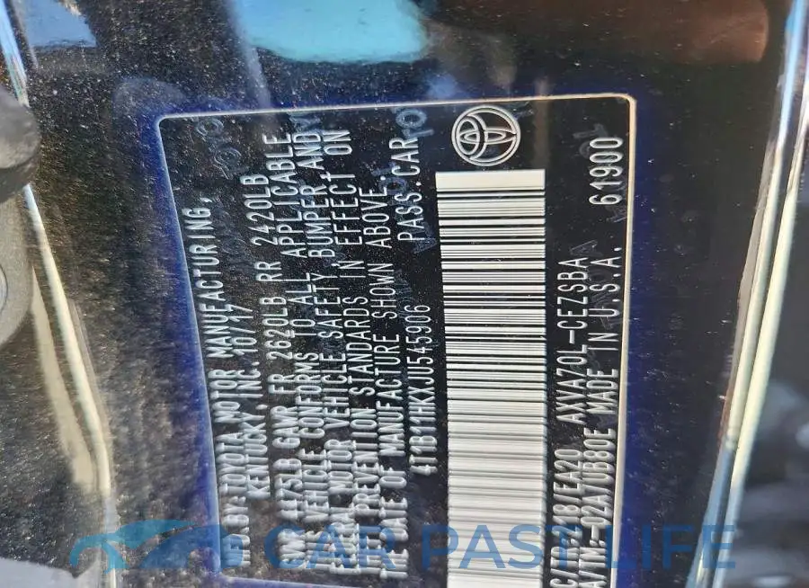 4T1B11HKXJU545906# 12
