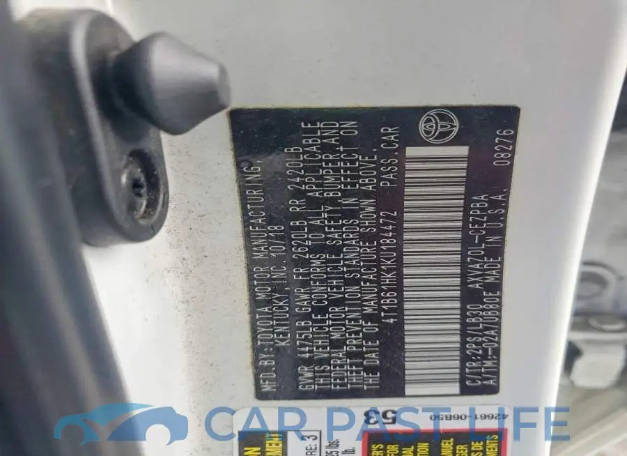 4T1B61HK1KU184472# 12