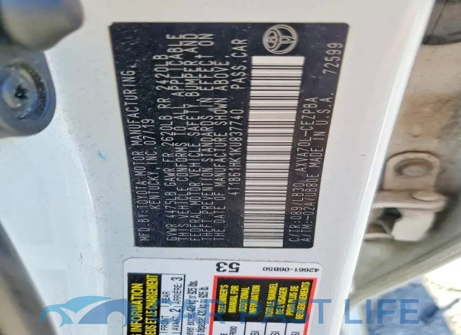 4T1B61HK1KU837740# 12