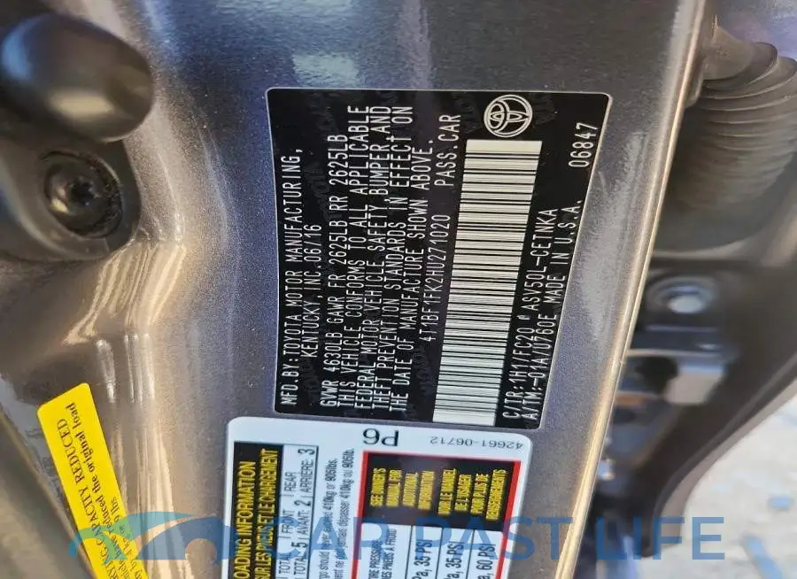 4T1BF1FK2HU271020# 12