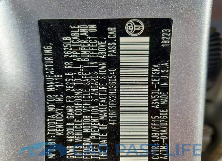 4T1BF1FK2HU360540# 13