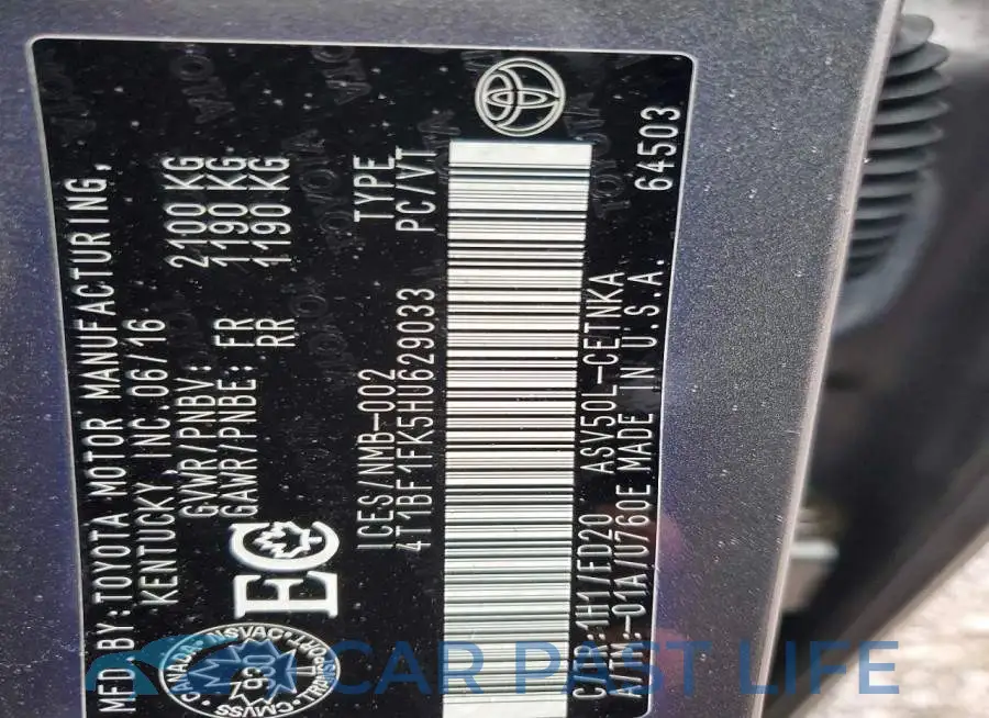 4T1BF1FK5HU629033# 12